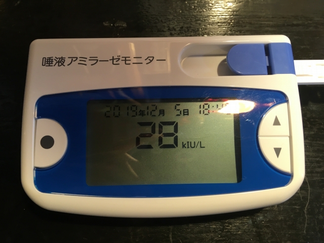 整体後 30代女性 唾液疲労テスト結果 28(kIU/L)
