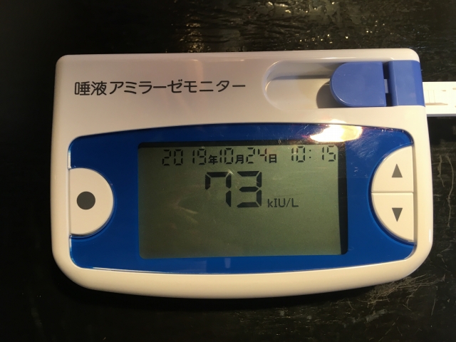 整体前 20代女性 唾液疲労テスト結果 73(kIU/L)