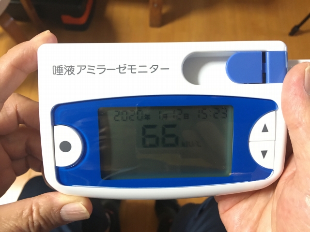 整体前 60代女性 唾液疲労テスト結果 66(kIU/L)