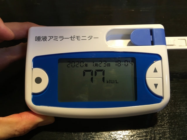 整体前 40代女性 唾液疲労テスト結果 77(kIU/L)