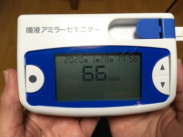 整体前 50代女性 唾液疲労テスト結果 66(kIU/L)