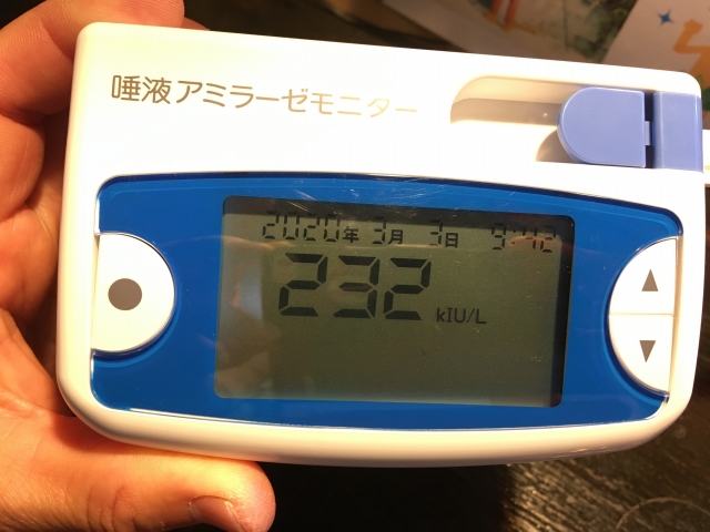 整体前 40代男性 唾液疲労テスト結果 232(kIU/L)